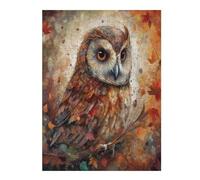 1000 Pieces Puzzles for Adults - Owl Sitting On A Branch with Leaves Puzzle Game Wonderful Puzzle Great Gifts Educational Toy