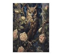 1000 Pieces Puzzles for Adults - Owl Sitting On A Branch with Roses Funny Puzzles Educational Toys, Birthday Christmas Valentine's Day Gift