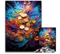 1000 Pieces Puzzles for Adults Painting of Colored Gold Coins Puzzles for Adults Perfect for Family Fun Party Games Birthday Party Favors 1000 PCS(38x26cm)