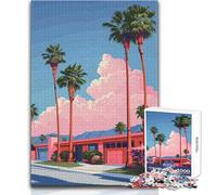 1000 Pieces Puzzles for Adults Palm Springs House with Pink Clouds Enjoy Cozy Calm Downtime Hours Clean Cut Durable Play Craft Toy Size 50x75cm