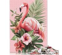 1000 Pieces Puzzles for Adults Pink Flamingo with Tropical Flowers Creative Square Jigsaw Puzzles for Adults, Wooden Puzzles Home Decoration Jigsaw Puzzles 1000pcs (75x50cm)
