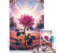 1000 Pieces Puzzles for Adults Pink Rose in a Dreamy Landscape Made of cardboard for age 14+ Antistress Vacation at home Killing time Family Fun Gift。size:26x38cm/10.24x14.96inch