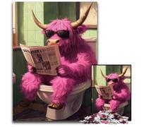 1000 Pieces Puzzles for Adults Pink Yak Go Toilet Impossible Jigsaw Puzzles for Adults DIY Art Decor, 50x75CM/19.68x29.52inch