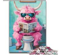 1000 Pieces Puzzles for Adults Pink Yak Go Toilet Wooden Jigsaw Puzzles size 50x75cm Perfect for Family Fun on Christmas, Thanksgiving, Birthdays & Easter
