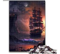 1000 Pieces Puzzles for Adults Pirate Ships Landscape Made of Wood, Perfect for Family Fun on Birthdays, Christmas 50x75cm Engaging Family Game Night Activity