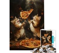1000 Pieces Puzzles for Adults Pizza Cat Food Fight Family Game for Educational Game Challenge Toy Great Gifts And Toys Stress Reliever (Size 75x50cm)