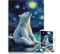 1000 Pieces Puzzles for Adults Polar Bear Under Starry Night A Work of Art Gift For Birthdays for And 14 Years And over (size 38x26cm)
