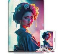 1000 Pieces Puzzles for Adults Pretty Geisha in Soft Neon Lights Unwind during Free Time Clean Cut Seamless Interlock Toy Size 50x75cm