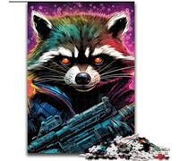 1000 Pieces Puzzles for Adults Psychedelic Animal Raccoon Puzzles for Adults Family Interaction & Fun Gift, Vibrant Abstract Design size : 50x75cm