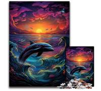1000 Pieces Puzzles for Adults Psychedelic Color Dolphin Wooden Jigsaw Puzzles for Adults Challenging Brain Teaser for Teenagers Family Fun Interactive Game 1000 PCS(75x50cm)