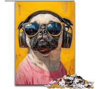 1000 Pieces Puzzles for Adults Pug Listening to Music Puzzles for Adults 26X38CM for Mother'S Day, Birthdays, Christmas