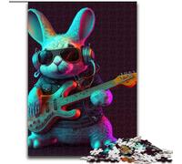 1000 Pieces Puzzles for Adults Rabbit Guitar Animal Jigsaw Made of cardboard,Ideal for Home & Office Decor, for Birthday 1000pcs(26x38cm)
