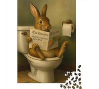1000 Pieces Puzzles for Adults Rabbit Reading Newspaper on Toilet Puzzles for Adults Hands-on Game But Fun And Humorous Parent-child Interaction 70x50cm/1000pcs