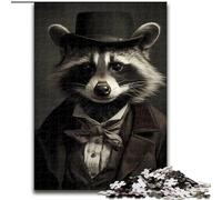 1000 Pieces Puzzles for Adults Raccoon Retro Made of Wood, Perfect Christmas & New Year Gift, 50x75cm for Family Interactive Game