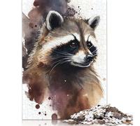 1000 Pieces Puzzles for Adults Raccoon Watercolor Creative Square Jigsaw Puzzles for Adults, Wooden Puzzles Home Decoration Jigsaw Puzzles 1000pcs (75x50cm)