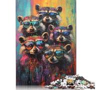 1000 Pieces Puzzles for Adults Raccoons in Sunglasses Square Puzzle for Adults & Paper Puzzles Home Decor 38x26cm/1000pcs