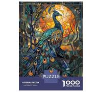1000 Pieces Puzzles for Adults Radiant Stained Peacock Adult Puzzles Brain Teaser Game Enhance Memory Unique Gifts for Birthday And Christmas 52x38cm/1000pcs