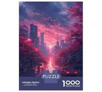 1000 Pieces Puzzles for Adults Rainy Cityscape with Pink Lights Jigsaw Puzzle Family Games Difficult Hard Unique Gifts for Birthday And Christmas 52x38cm/1000pcs
