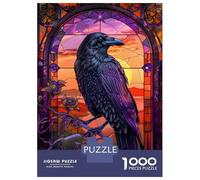 1000 Pieces Puzzles for Adults Raven Gothic Stained Glass Jigsaws for Adults Relax Games Enhance Memory Unique Gifts for Birthday And Christmas 52x38cm/1000pcs