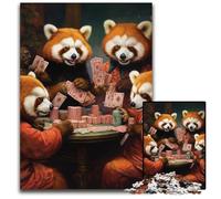1000 Pieces Puzzles for Adults Red Panda Playing Poker Impossible Jigsaw Puzzles for Adults DIY Art Decor, 26X38CM/10.23x14.96inch