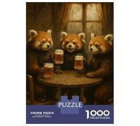 1000 Pieces Puzzles for Adults Red Pandas Drinking Beer at Pub Jigsaw Puzzle Hands-on Game Home Decoration Unique Gifts for Birthday And Christmas 52x38cm/1000pcs
