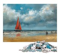 1000 Pieces Puzzles for Adults Red Sailboat on A Cloudy Day Square Puzzle for Adults & Paper Puzzles Home Decor 38x26cm/1000pcs
