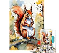 1000 Pieces Puzzles for Adults Red Squirrel Watercolor Painting 1000 Jigsaw Puzzle Toy Wall Decor For Family Fun Unique Gifts for Birthday And Christmas (38x52cm)