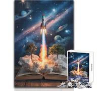 1000 Pieces Puzzles for Adults Rocket Launching from Open Book to Space Enjoy Cozy Calm Downtime Hours Clean Cut Durable Play Craft Toy Size 50x75cm