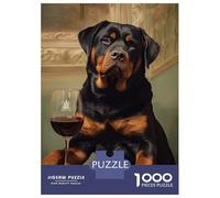 1000 Pieces Puzzles for Adults Rottweiler Enjoying Wine Jigsaw Puzzle Family Games Difficult Hard Unique Gifts for Birthday And Christmas 52x38cm/1000pcs