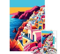 1000 Pieces Puzzles for Adults Santorini Greek Island Village Abstract Brain Intelligence Challenge Addictive Toys Fun Games Family Activities Secret Santa Gifts (Size 75x50cm)