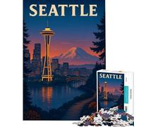 1000 Pieces Puzzles for Adults Seattle Cityscape at Dusk for Educational Game Challenge Toy Hands-on Game Home Art Decor Secret Santa Gifts (Size 38x26cm)