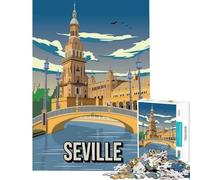1000 Pieces Puzzles for Adults Seville Skyline Cityscape Travel Poster Brain Intelligence Challenge Addictive Toys Fun Games Family Activities Secret Santa Gifts (Size 38x26cm)