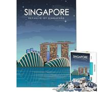 1000 Pieces Puzzles for Adults Singapore Travel Poster for Educational Game Challenge Toy Hands-on Game Home Art Decor Secret Santa Gifts (Size 38x52cm)