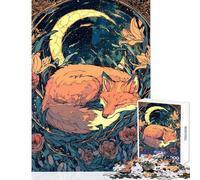 1000 Pieces Puzzles for Adults Sleeping Fox Under Crescent Moon Art Educational Games Suitable for Couples Home Decoration Toys Birthday Present,Travel Gifts, (38x26cm)