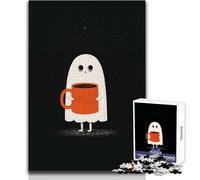 1000 Pieces Puzzles for Adults Sleepy Ghost with Coffee Mug Enjoy Cozy Calm Downtime Hours Clean Cut Durable Play Craft Toy Size 38x26cm