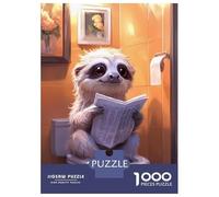 1000 Pieces Puzzles for Adults Sloth Reading on Toilet Funny Jigsaw Puzzle Hands-on Game Home Decoration Unique Gifts for Birthday And Christmas 70x50cm/1000pcs