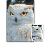 1000 Pieces Puzzles for Adults Snowy Owl with Golden Feathers Enjoy Cozy Calm Downtime Hours Clean Cut Durable Play Craft Toy Size 50x75cm