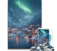 1000 Pieces Puzzles for Adults Snowy Village Under Aurora Borealis Educational Family Game Learning Educational Gifts Ideas 38x26cm(1000pcs)