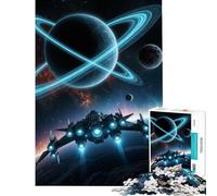 1000 Pieces Puzzles for Adults Spaceship in Front of A Ringed Planet Brain Intelligence Challenge Addictive Toys Relax Games Learning Educational Birthday Gifts (Size 38x52cm)