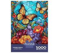 1000 Pieces Puzzles for Adults Stained Glass Butterflies & Flowers Jigsaw Puzzle Family Games Difficult Hard Unique Gifts for Birthday And Christmas 38x26cm/1000pcs