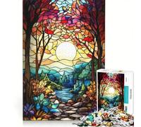 1000 Pieces Puzzles for Adults Stained Glass Forest, Brain Teaser Game, Interesting Stress Reduction, Great Gift for Gaming 50x75cm