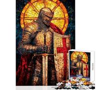 1000 Pieces Puzzles for Adults Stained Glass Knight Crusader Fun Family Connection Activity Memorable Christmas Giftsing Option (38x26cm)