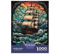 1000 Pieces Puzzles for Adults Stained Glass Pirate Ship Jigsaw for Adults Anti-Stress Toys Difficult Hard Difficult And Challenge 52x38cm/1000pcs