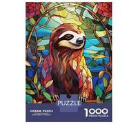 1000 Pieces Puzzles for Adults Stained Glass Sloth in Floral Frame Adult Puzzles Brain Teaser Game Enhance Memory Unique Gifts for Birthday And Christmas 70x50cm/1000pcs