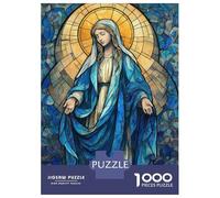 1000 Pieces Puzzles for Adults Stained Glass Virgin Mary Illustration Jigsaw Puzzle Hands-on Game Home Decoration Unique Gifts for Birthday And Christmas 52x38cm/1000pcs