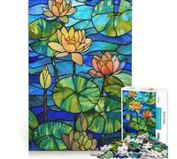 1000 Pieces Puzzles for Adults Stained Glass Water Lilies, Brain Teaser Game, Interesting Stress Reduction, Great Gift for Gaming 38x52cm