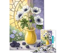 1000 Pieces Puzzles for Adults Still Life Floral White Anemones with Blackberries Brain Intelligence Challenge Addictive Toys Fun Games Family Activities Secret Santa Gifts (Size 38x52cm)
