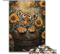1000 Pieces Puzzles for Adults Sunflower Tiger Challenging Puzzles Artwork Decor Intelligence Toy for Family Indoor Games (Size 26x38cm)