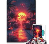 1000 Pieces Puzzles for Adults Sunset Street with Palm Trees And Cars Analysis And Logic Practical Game Suitable for Ages 14 And Up (size 50x75cm)