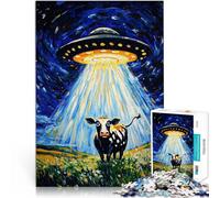 1000 Pieces Puzzles for Adults Surprised Cow & UFO Pädagogisches Familienspiel Geschenke für Freunde und Familie50x70cm